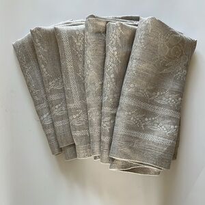 Williams Sonoma 6 vintage 100%linen jacquard napkins floral woven square 21”x21”
